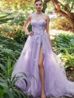 Robe de bal col en coeur a-ligne sans manches en dentelle robes d'invité de mariage