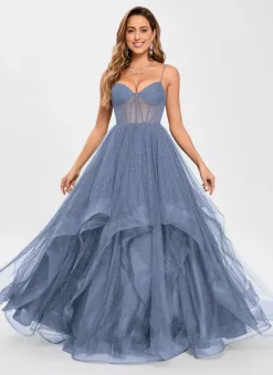 Robe de bal en tulle col en V silhouette de princesse sans manches robes d'invitées de mariage