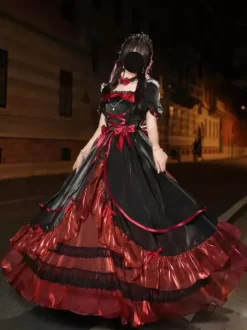 Robe de bal Fairy Lolita bleu ciel clair à lacets et n艙uds manches courtes