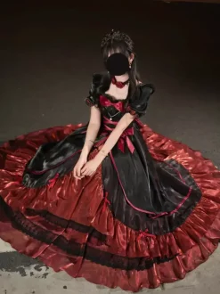 Robe de bal Fairy Lolita bleu ciel clair à lacets et n艙uds manches courtes
