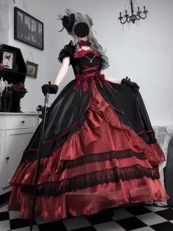 Robe de bal Fairy Lolita bleu ciel clair à lacets et n艙uds manches courtes