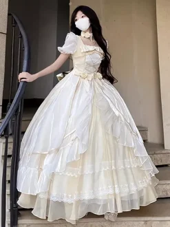 Robe de bal Fairy Lolita bleu ciel clair à lacets et n艙uds manches courtes