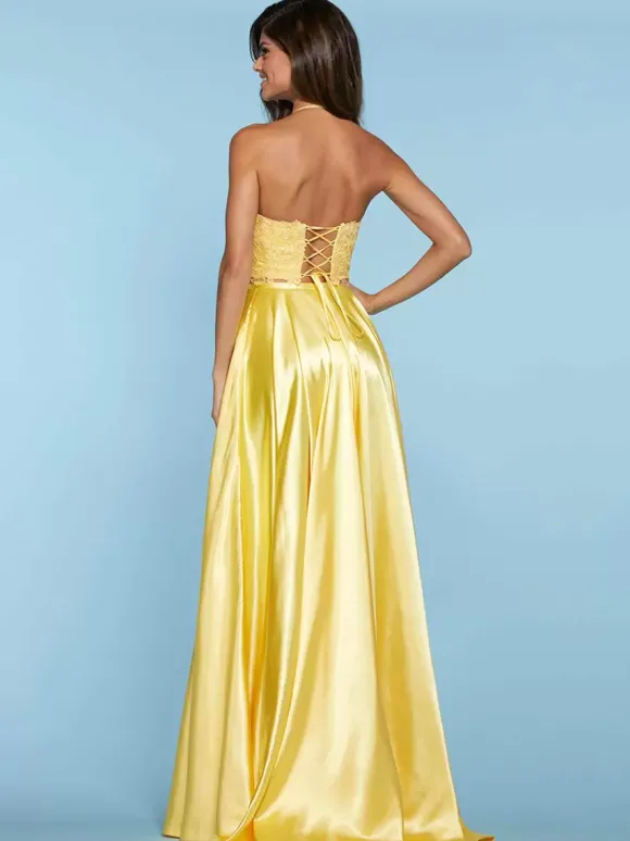 Robe de bal Halter deux pièces sans manches en dentelle robes de soirée