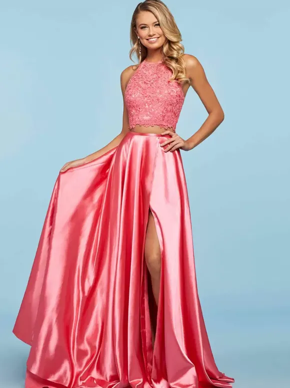 Robe de bal Halter deux pièces sans manches en dentelle robes de soirée