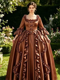 Robe de bal masqué rose rétro à volants style Marie-Antoinette en polyester pour femme.