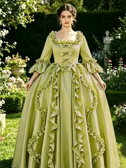 Robe de bal masqué rose rétro à volants style Marie-Antoinette en polyester pour femme.