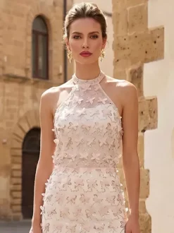 Robe de bal robe de soirée courte décolleté illusion sans manches fermeture éclair dentelle robe de soirée formelle en dentelle