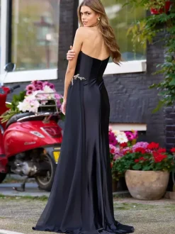 Robe de bal sirène col en V élastique en soie comme du Satin plissée robes de soirée formelles