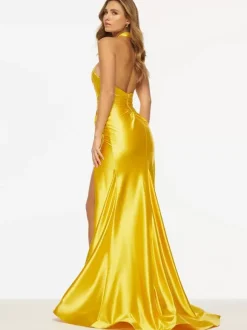 Robe de bal sirène licou en tissu satiné balayage fendu sur le devant robes de soirée sociale