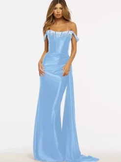 Robe de bal sirène sans bretelles balayage sans manches fermeture éclair tissu satiné robes de dîner formelles