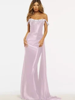 Robe de bal sirène sans bretelles balayage sans manches fermeture éclair tissu satiné robes de dîner formelles