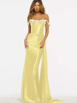 Robe de bal sirène sans bretelles balayage sans manches fermeture éclair tissu satiné robes de dîner formelles