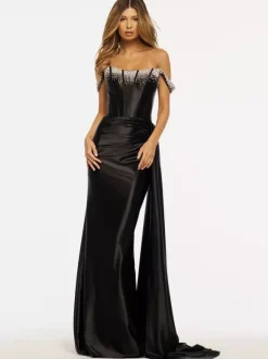 Robe de bal sirène sans bretelles balayage sans manches fermeture éclair tissu satiné robes de dîner formelles