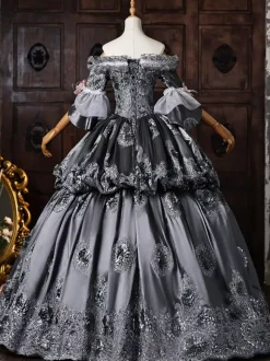 Robe de bal victorienne rococo pour femme épaules dénudées broderie appliquée