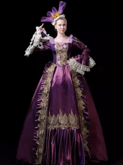Robe de bal victorienne rococo vintage pour femme manches évasées ornées de dentelle.
