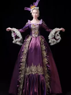 Robe de bal victorienne rococo vintage pour femme manches évasées ornées de dentelle.