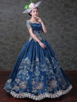 Robe de bal vintage victorienne rococo pour femme épaules dénudées imprimé floral