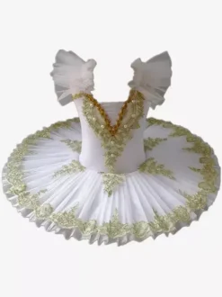 Robe de Ballet bleu ciel clair fille enfant costume ballerine à volants perles en dentelle manches courtes