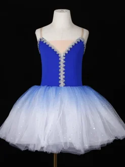 Robe de Ballet bleu profond fille adulte ballerine paillettes dentelle Polyester costume ensemble danse