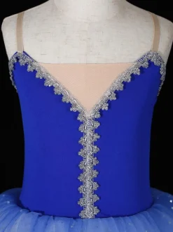 Robe de Ballet bleu profond fille adulte ballerine paillettes dentelle Polyester costume ensemble danse