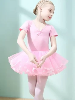 Robe de ballet lilas femme enfant danseuse découpée volants oeuvre plissée mélange de coton robe tunique vêtements de performance costume de danse