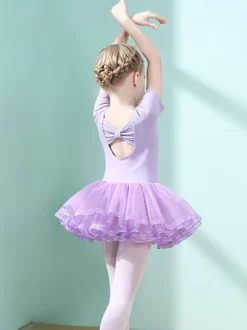 Robe de ballet lilas femme enfant danseuse découpée volants oeuvre plissée mélange de coton robe tunique vêtements de performance costume de danse