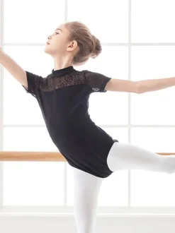 Robe de ballet noir fille ballerine enfant dentelle plissée 艙uvre dos nu mélange de coton combinaison vêtements de performance