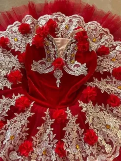 Robe de Ballet Rose Enfant Adulte Ballerine Volants Fleurs Dentelle Polyester Robe Performance Porter