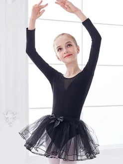 Robe de ballet rouge danseuse enfants arcs plissé bloc de couleur plissé mélange de coton combinaison ensemble vêtements de danse fille costume de danse