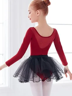 Robe de ballet rouge danseuse enfants arcs plissé bloc de couleur plissé mélange de coton combinaison ensemble vêtements de danse fille costume de danse