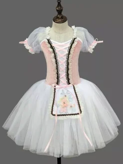 Robe de ballet rouge en dentelle bandage pour fille robe de ballerine en polyester tenue de danse