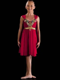 Robe de ballet rouge femme enfant ballerine strass robe en polyester vêtements de danse