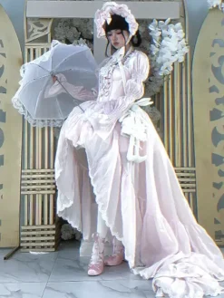 Robe de ballet Sweet Lolita noire à manches longues et n艙uds avec traîne.