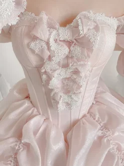 Robe de ballet Sweet Lolita noire à manches longues et n艙uds avec traîne.