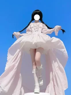 Robe de ballet Sweet Lolita noire à manches longues et n艙uds avec traîne.