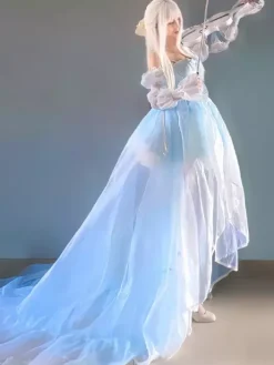 Robe de ballet Sweet Lolita noire à manches longues et n艙uds avec traîne.