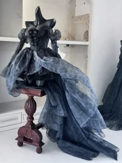 Robe de ballet Sweet Lolita noire à manches longues et n艙uds avec traîne.