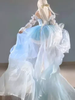 Robe de ballet Sweet Lolita noire à manches longues et n艙uds avec traîne.