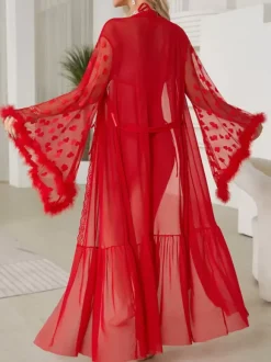 Robe de chambre en soie à manches longues transparente et transparente