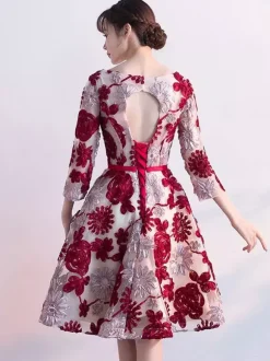 Robe de cocktail col bateau demi-manche bleu marine foncé longueur au genou Robe de soirée