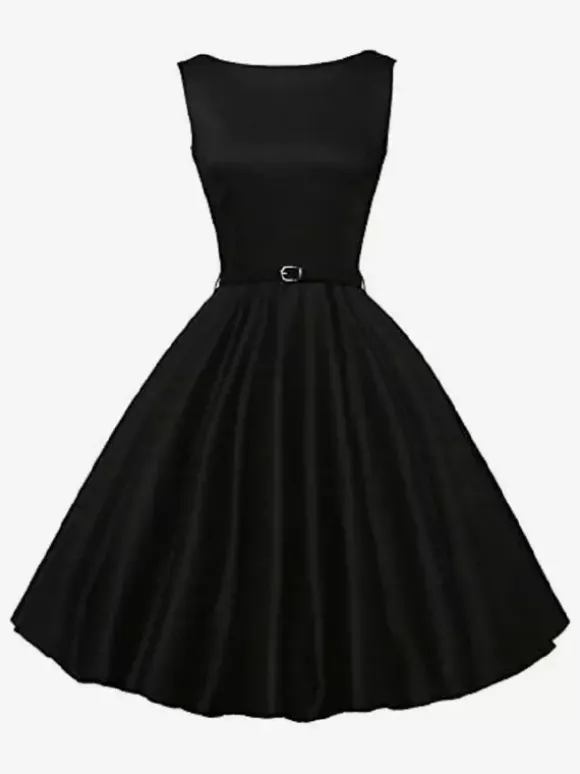 Robe de cocktail vintage années 1950 pour femme - Robe midi style Audery sans manches col bateau coupe trapèze et ceinture - Idéale pour un mariage (2026)