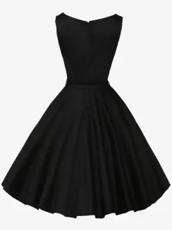 Robe de cocktail vintage années 1950 pour femme - Robe midi style Audery sans manches col bateau coupe trapèze et ceinture - Idéale pour un mariage (2026)