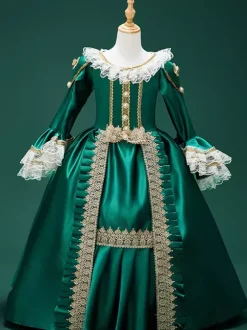 Robe de costume Marie Antoinette en dentelle de polyester rétro vert foncé pour fille tunique rétro robe de bal masqué