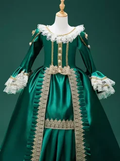 Robe de costume Marie Antoinette en dentelle de polyester rétro vert foncé pour fille tunique rétro robe de bal masqué