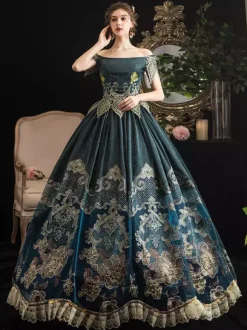 Robe de Cour Marie-Antoinette Style Rococo Vert Forêt Robe Décolletée Épaules Dénudées Cérémonie Princesse Victorienne
