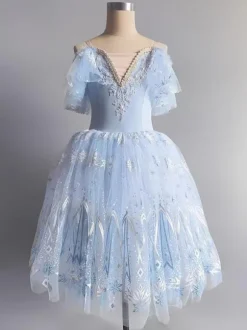 Robe De Danse Ballet Bleu Ballerine Femmes Enfants Paillettes Dentelle Fleurie Costume