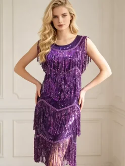 Robe de danse latine à paillettes dorées et franges costume de danseuse latine