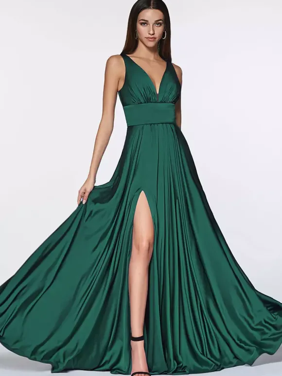 Robe de demoiselle d'honneur en soie élastique comme du satin robe de bal sirène au sol