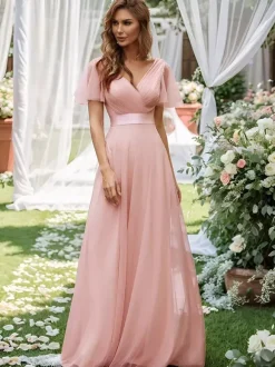 Robe de demoiselle d'honneur en tulle coupe trapèze longueur au sol robe de cortège nuptial