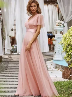 Robe de demoiselle d'honneur en tulle coupe trapèze longueur au sol robe de cortège nuptial